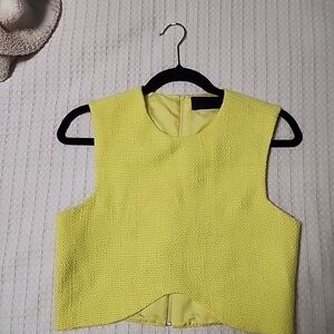 Blaque Label Neon Yellow Textured Sleeveless Crop Top